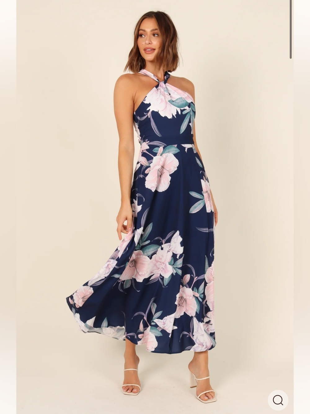 Petal & Pup $99 Miara Halter Floral Maxi Dress in Navy and Pink
